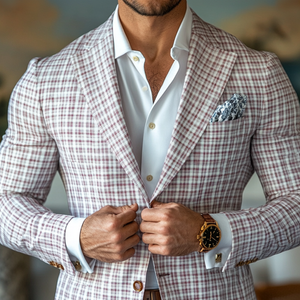 Men's Fashion Spring Summer Checked Notch Lapel Two Buttons Blazer