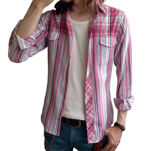 Men's Retro Casual Geometric Print Lapel Long Sleeve Shirt