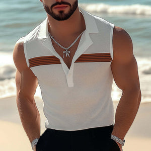 Men's Summer Fashion Polo Neck Textured Tank Top