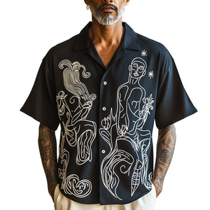 Men's Picasso Abstract Print Short Sleeve Shirt