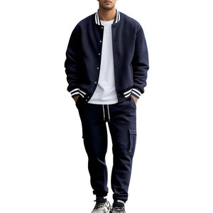 Men's Stand Collar Baseball Jacket Trousers Sports Casual Set