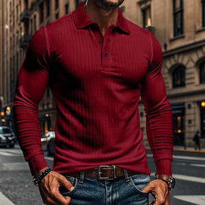 Men's Casual Elastic Long Sleeve POLO Shirt
