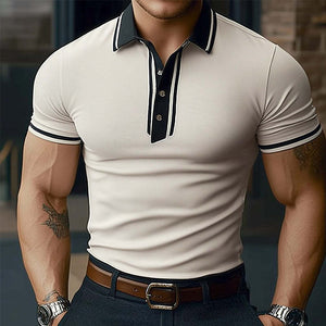 Men's Summer Comfortable Light Khaki Polo Neck Short Sleeve T-Shirt