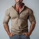 Men's Vintage Stand-collar Half-pull Denim T-shirt