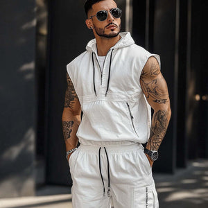 Men's Solid Color Pullover Sleeveless Athletic Hoodie