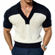 Men's Casual Contrast Color V-Neck Slim Fit Knitted Short Sleeve Sweater T-Shirt