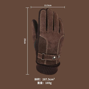 Men's Autumn And Winter Plus Velvet Cotton Thick Warm Touch Screen Pigskin Gloves