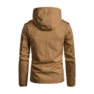 Men's Casual Washed Cotton Patchwork Hooded Slim Fit Cargo Jacket