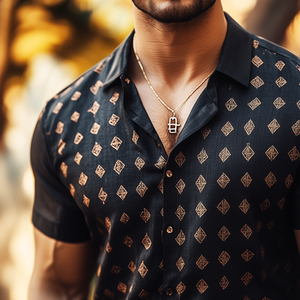 Men's Retro Casual Geometric Print Linen Lapel Short Sleeve Shirt