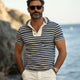 Men's Summer Casual Classic Striped Short Sleeve Hoodie