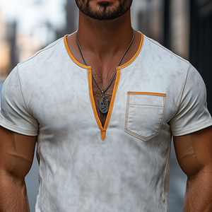 Men's Fashion Slim Casual Deep V-Neck Textured Suede Short Sleeve T-Shirt
