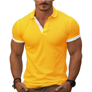 Men's Spring Fashion Classic Slim Contrast Color Stitching Golf Polo Shirt