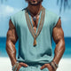 Men's Summer V-neck Retro Embroidered Cotton And Linen Tank Top