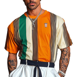 Men's Stripe Print Short Sleeve T-Shirt