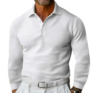 Men's Casual Waffle Long Sleeve POLO Shirt