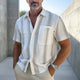 Men's Casual Vertical Striped Cotton And Linen Short-sleeved Shirt