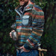 Men's Retro Casual Color Striped Flannel Stand Collar Sweatshirt