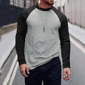 Men's Retro Casual Colorblock Round Neck Long Sleeve T-Shirt