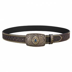 Men's Vintage Embossed Rivet Western Cowboy Leather Belt