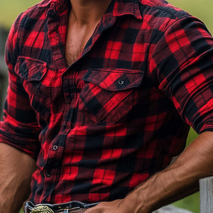 Men's Retro Red Plaid Long Sleeve Shirt