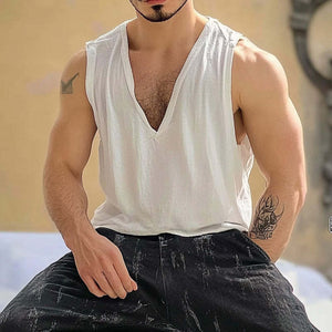 Men's Solid Color Cotton V-Neck Tank Top