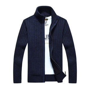 Men's Casual Stand Collar Zipper Slim Fit Knit Cardigan