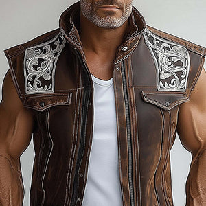Men's Leather Embroidered Personalized Vest