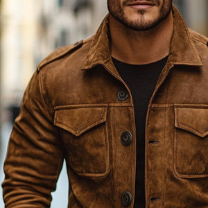 Men's Vintage Casual Suede Button Pocket Jacket
