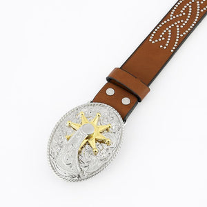 Men's Vintage Western Cowboy Carved Punk Leather Belt