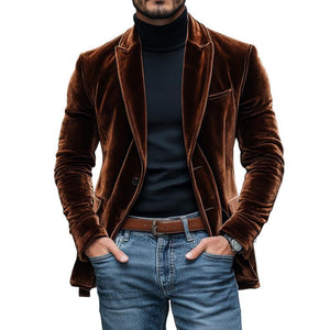 Men's Vintage Peaked Lapel Velvet Single Breasted Blazer