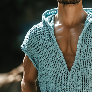 Men's Retro Casual Knit Hooded Tank Top
