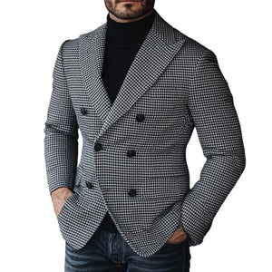 Men's Vintage Houndstooth Lapel Double Breasted Blazer
