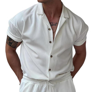 Men's Solid Color Striped Lapel Shirt