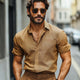 Men's Spring And Autumn Brown Textured Long Sleeve Shirt