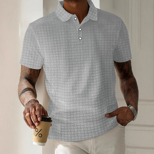 Men's Textured Striped Short-Sleeved POLO Shirt