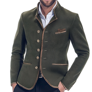 Men's Vintage Army Green Stand Collar Twill Button Jacket