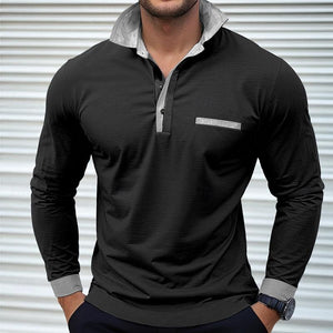 Men's Colorblock Long Sleeve Lapel Polo Shirt