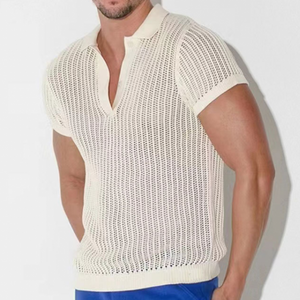 Men's Summer Fashion Casual V-neck Sexy Knitted Short Sleeve T-shirt
