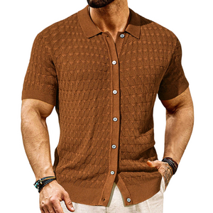 Men's Solid Color Knitted Short Sleeve POLO Shirt