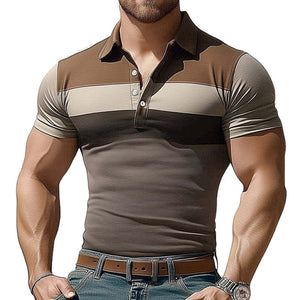 Men's Summer Comfortable Stretch Polo Neck Colorblock T-Shirt