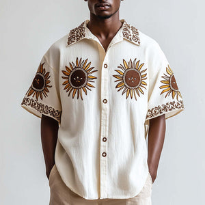Men's Western Vintage Embroidered Short Sleeve Shirt
