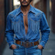 Men's Retro Western Cowboy Tassel Stitching Denim Long Sleeve Shirt