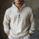 Men's Skin-friendly Off-White Cotton And Linen Long-sleeved Hoodie
