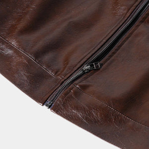 Men's Vintage Distressed Zipper Leather Jacket
