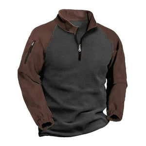 Men's Outdoor Plush Warm Colorblock Stand Collar Long Sleeve Sweatshirt