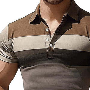 Men's Summer Comfortable Stretch Polo Neck Colorblock T-Shirt