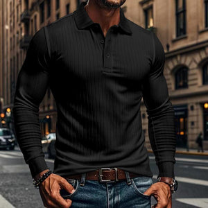 Men's Casual Elastic Long Sleeve POLO Shirt