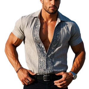 Men's Printed Lapel Short Sleeve Shirt