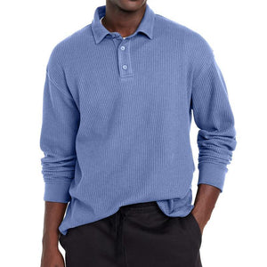 Men's Casual Solid Color Button Lapel Long Sleeve Polo Shirt