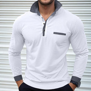 Men's Colorblock Long Sleeve Lapel Polo Shirt